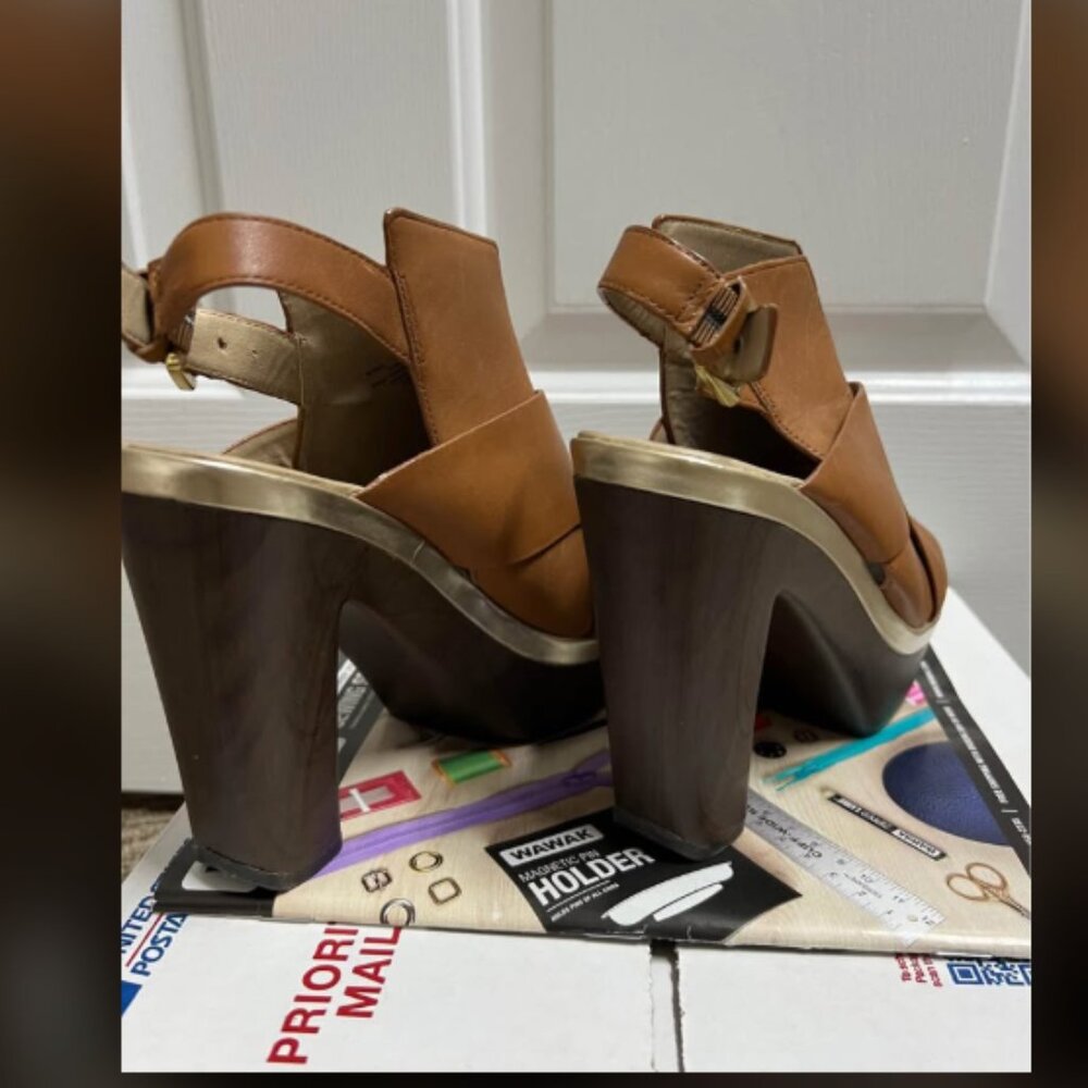 Kenneth Cole reaction sandals high heels shoes size 7 brown new Heel 5" - Picture 2 of 4